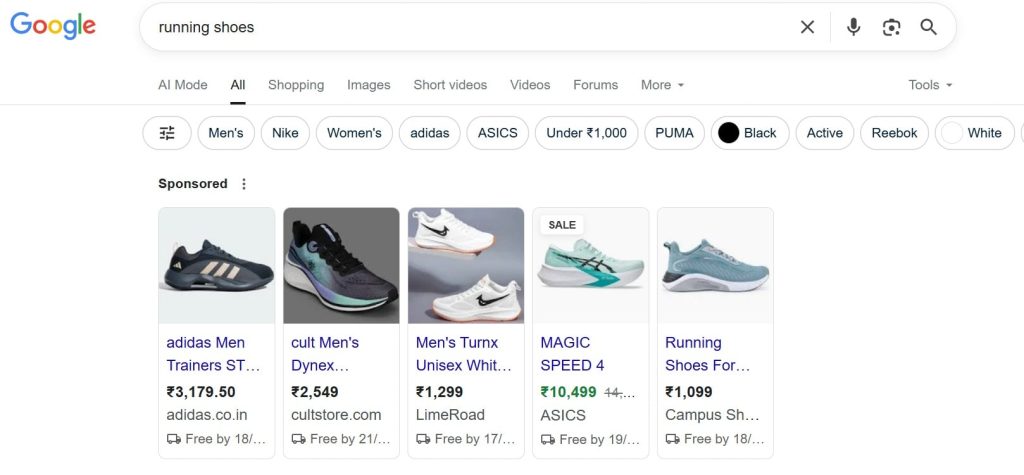 Google Shopping campaign type example for e-commerce products