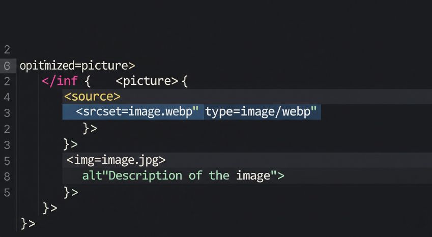 optimized picture tag with WebP source and srcset