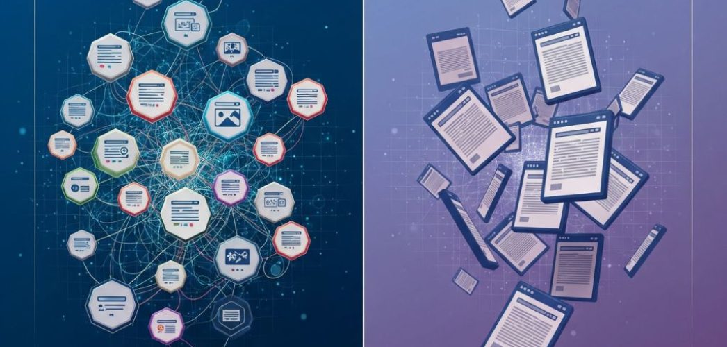 An illustration showing a website as a connected network of pages